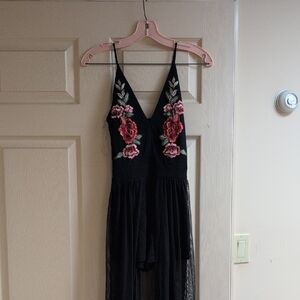 Floral Embroidered Black Jumpsuit